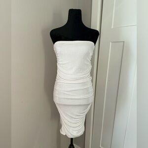 SER.O.YA White Strapless Ruched Mini Dress Small